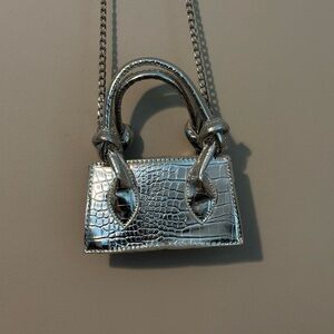 PrettyLittleThing Silver Croc-Effect Mini Tote Crossbody